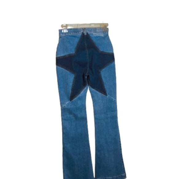 Revice Denim Star Patchwork Flare Jeans High Rise Two Tone Festival Y2K USA 25 - Picture 3 of 12